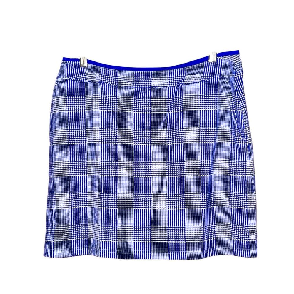 POLO GOLF RALPH LAUREN BLUE PLAID STRETCH SKORT WHITE POLO PONY L / LARGE